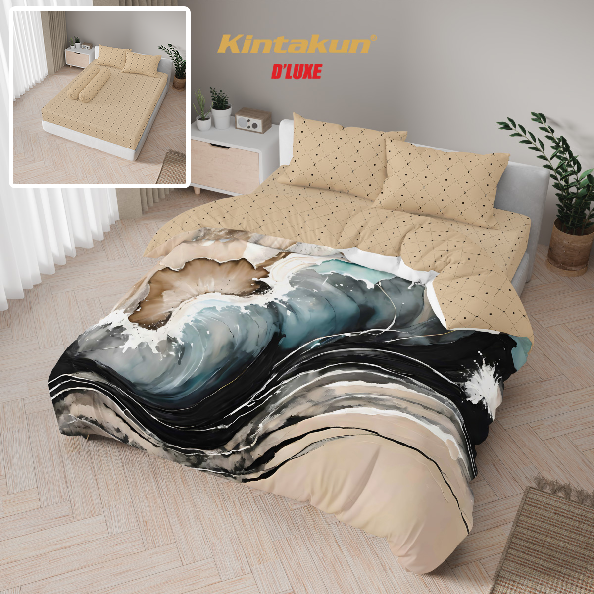 Kintakun Dluxe Bed Cover Set Fitted Digital Printing Ukuran 160 x 200