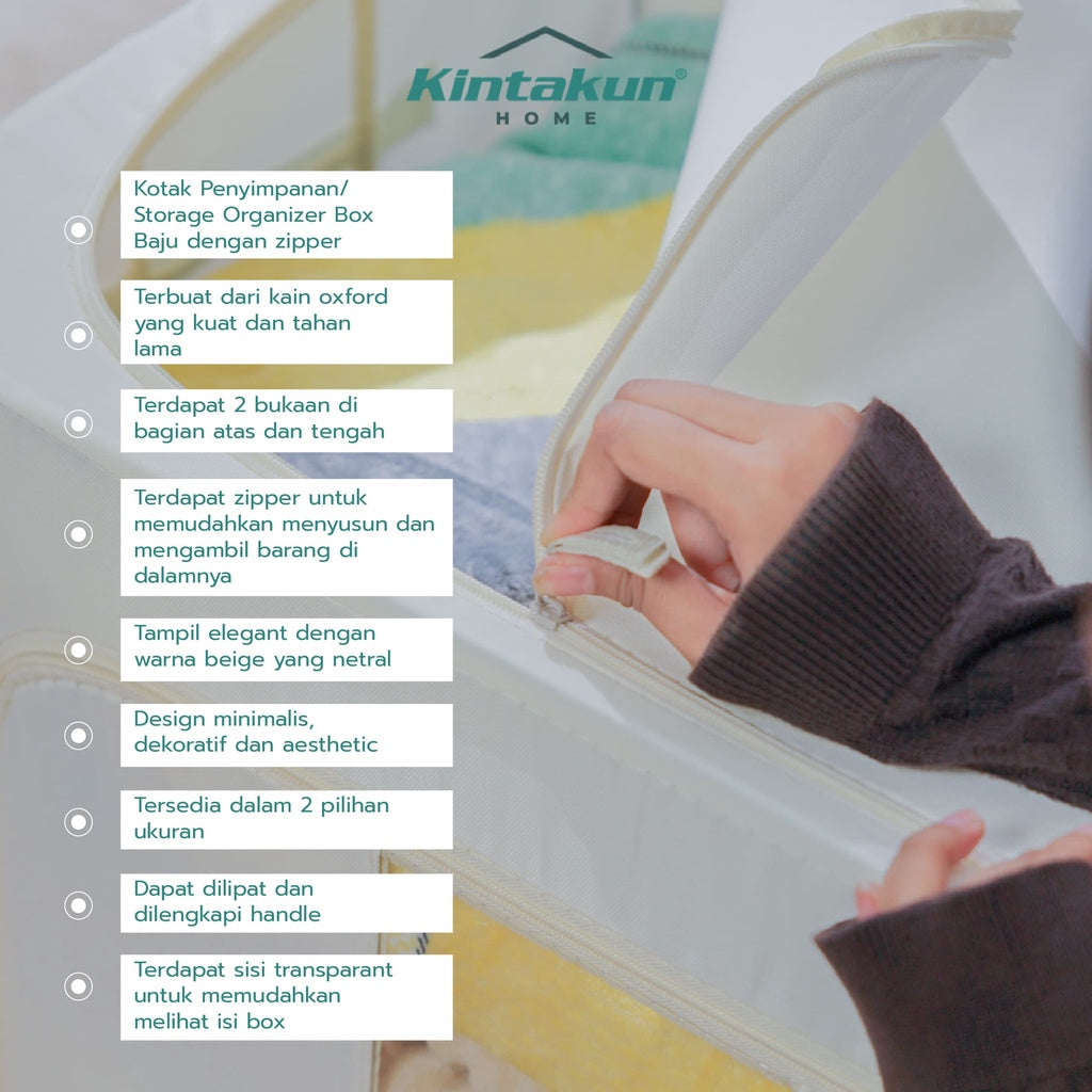 Kintakun Home Naomi Keranjang Tempat Penyimpanan Baju dengan Zipper