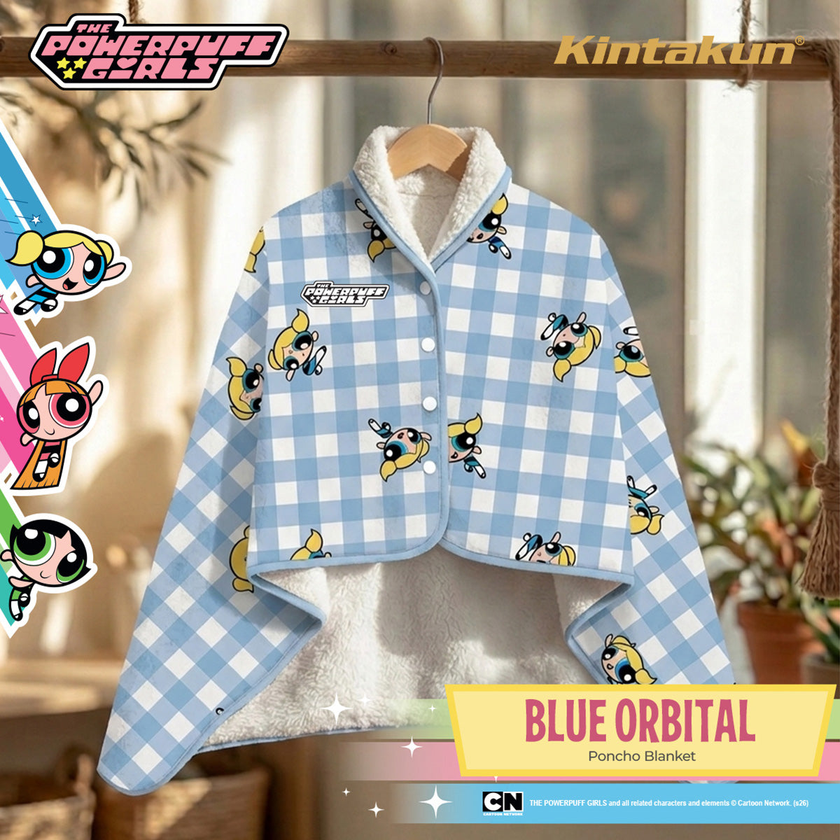 Kintakun DLUXE Poncho Blanket Jaket The Powerpuff Girl Motif Blue Orbit