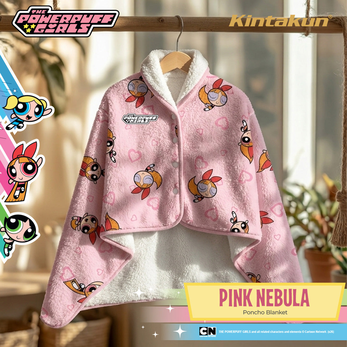 Kintakun DLUXE Poncho Blanket Jaket The Powerpuff Girl Motif Pink Nebula
