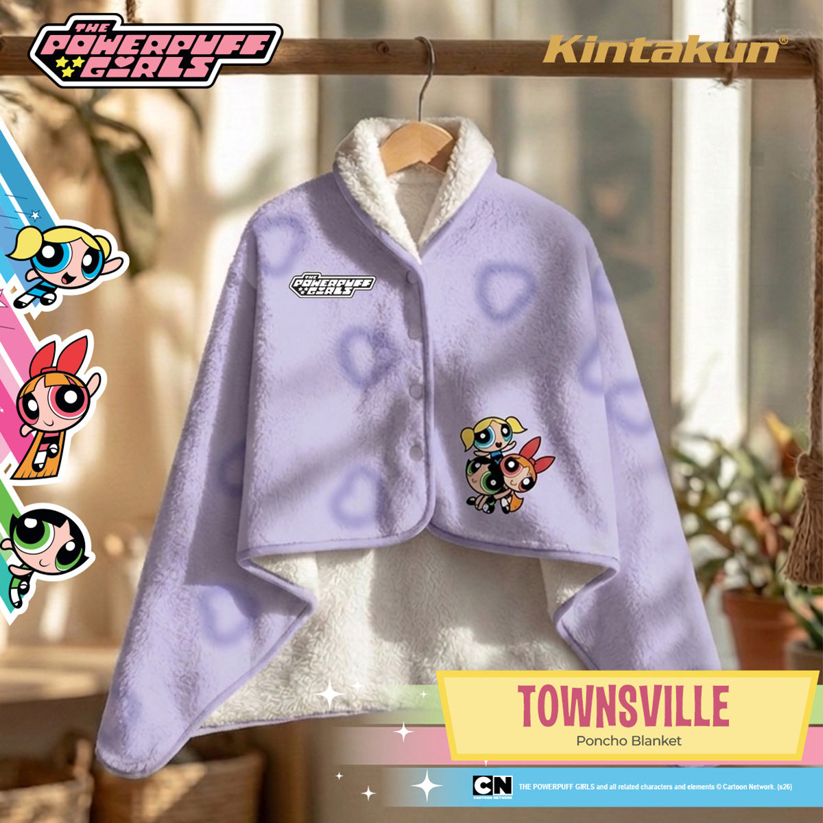 Kintakun DLUXE Poncho Blanket Jaket The Powerpuff Girl Motif Townsville Team-Up