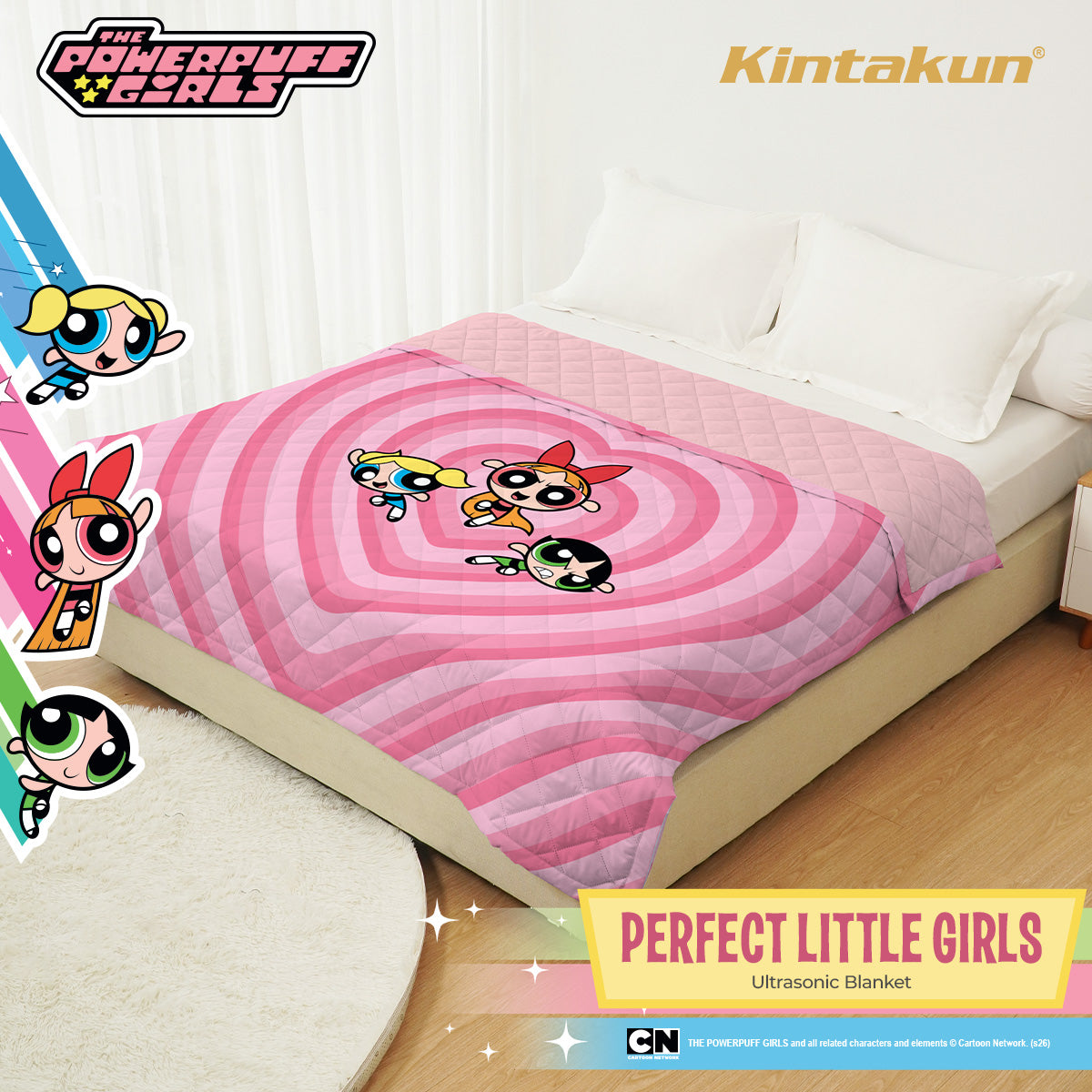 Kintakun DLUXE Ultrasonic Blanket 160 x 200 The Powerpuff Girls Motif Perfect Little Girls