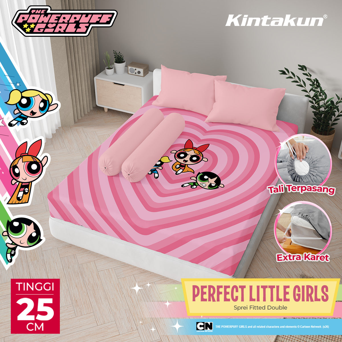 Kintakun DLUXE Sprei Fitted 25cm The Powerpuff Girls Motif Perfect Little Girls Varian Size