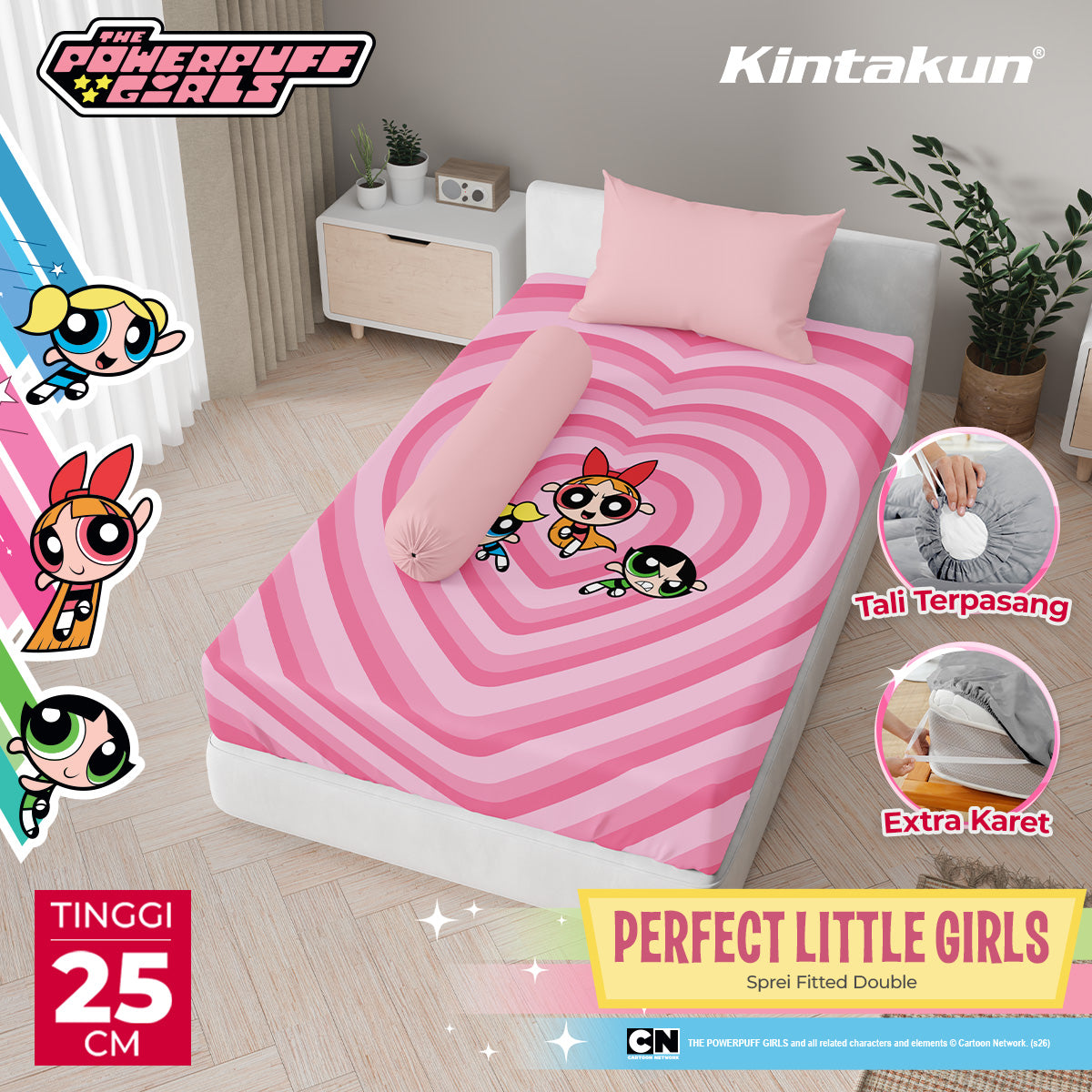Kintakun DLUXE Sprei Fitted 25cm The Powerpuff Girls Motif Perfect Little Girls Varian Size
