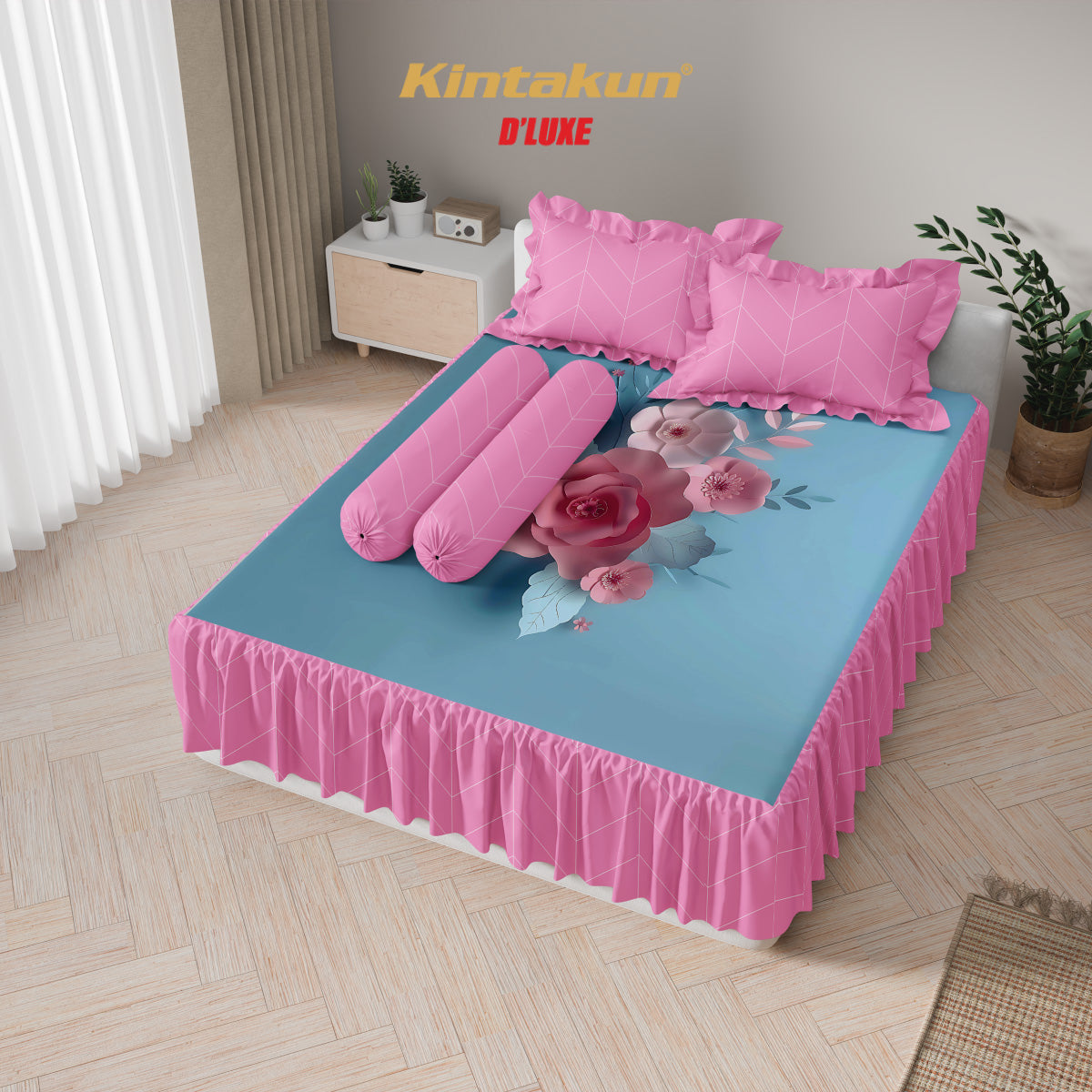Kintakun Dluxe Sprei Set Rumbai Digital Printing Ukuran 180 x 200 Varian Motif