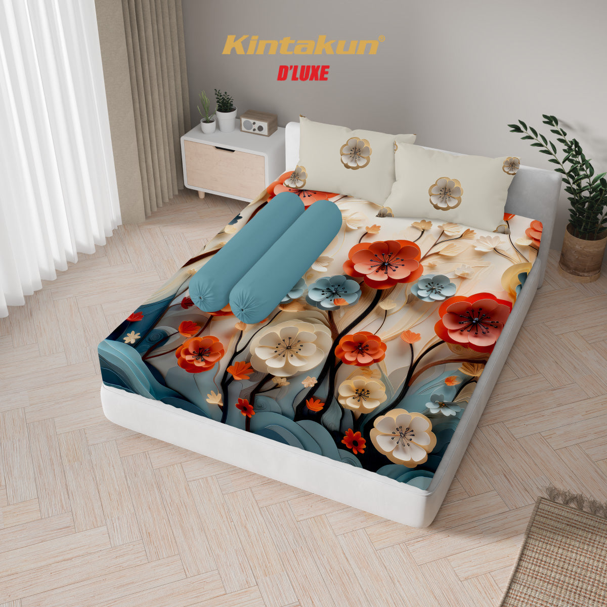 Kintakun Dluxe Sprei Set Fitted Digital Printing Motif Rosetta Tinggi 25 cm