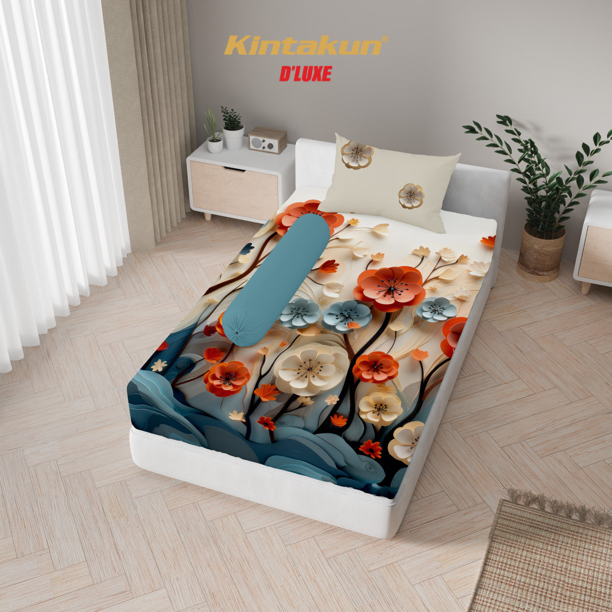 Kintakun Dluxe Sprei Set Fitted Digital Printing Motif Rosetta Tinggi 25 cm