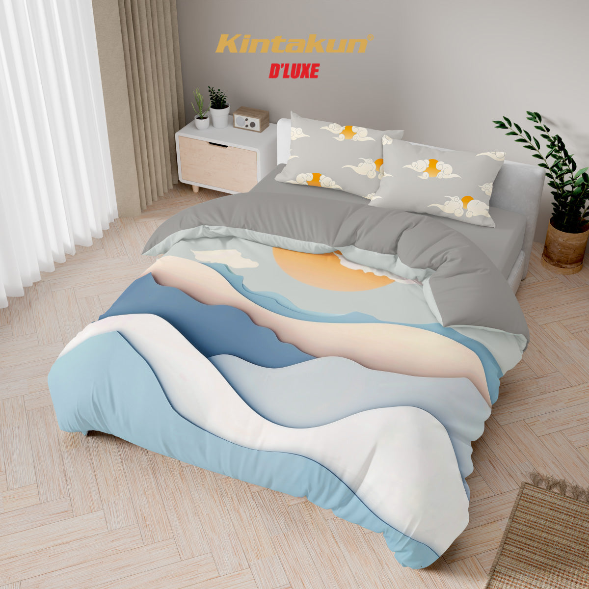 Kintakun Dluxe Bed Cover Set Fitted Digital Printing Ukuran 180 x 200