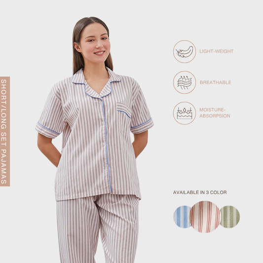 Cottonbee One Set Piyama Katun Wanita Varian Coral Tree