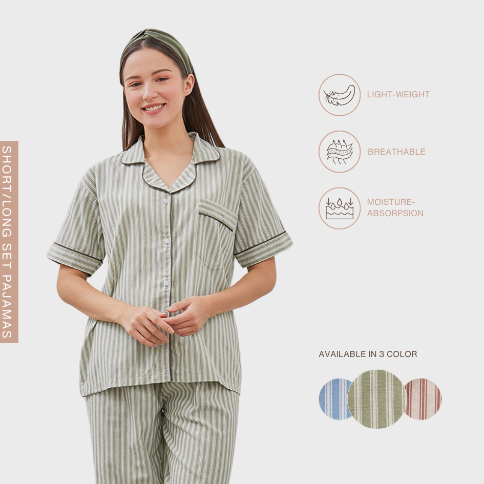 Cottonbee One Set Piyama Katun Wanita Varian Lemon Grass