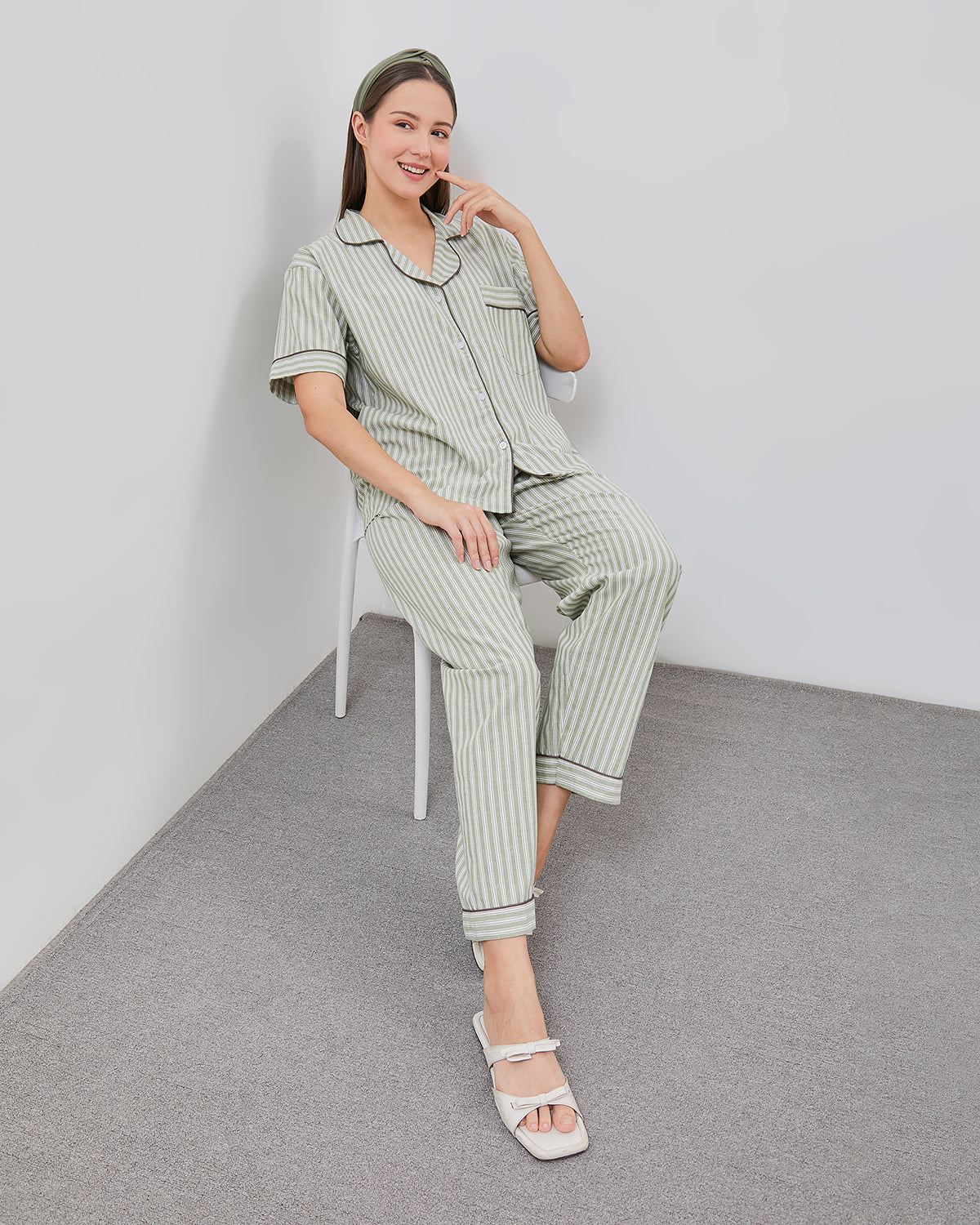 Cottonbee One Set Piyama Katun Wanita Varian Lemon Grass