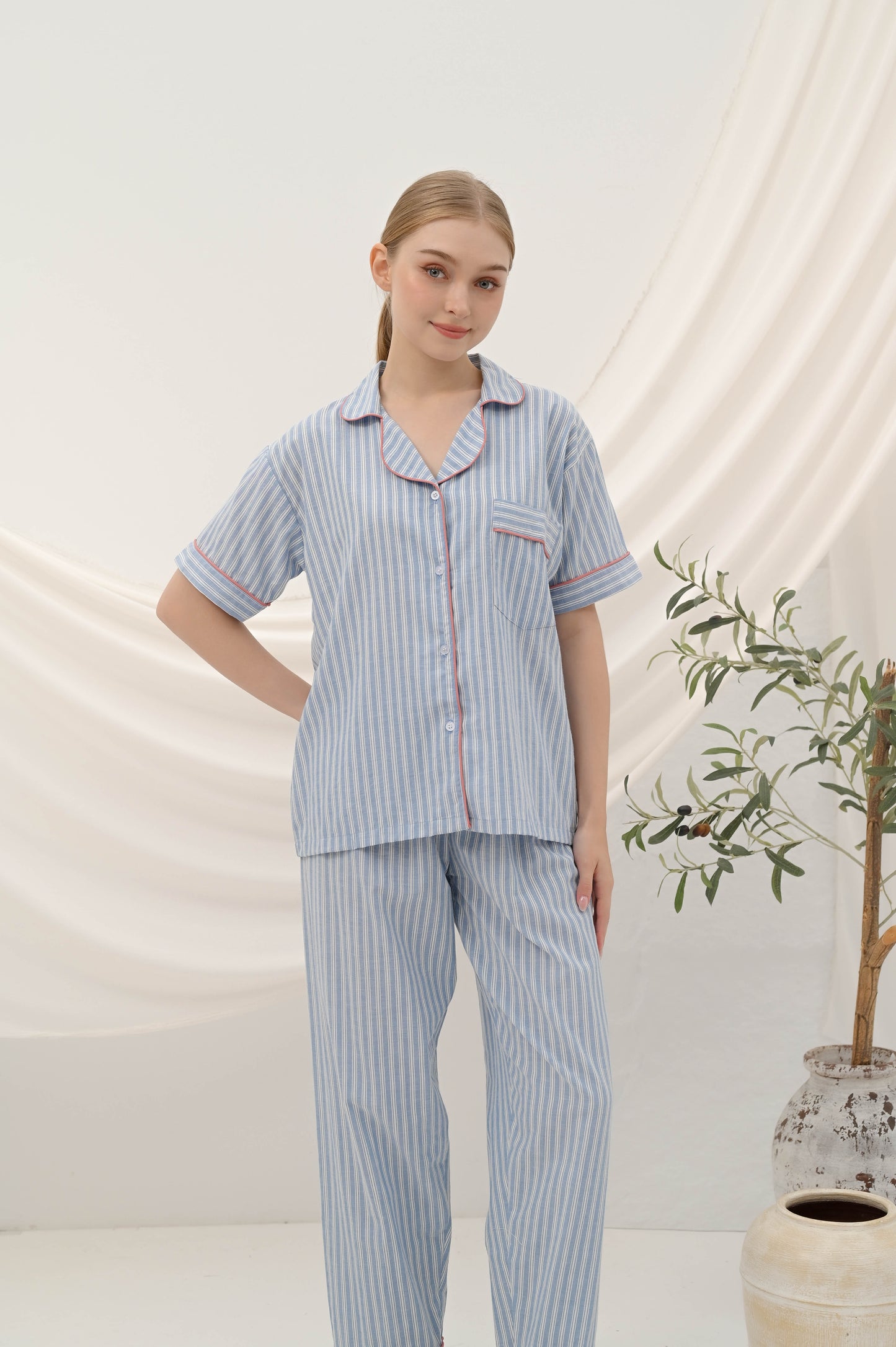 Cottonbee One Set Piyama Katun Wanita Varian Periwinkle