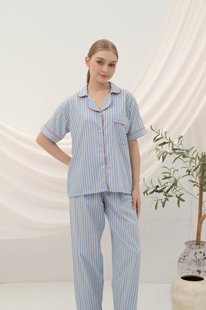 Cottonbee One Set Piyama Katun Wanita Varian Periwinkle