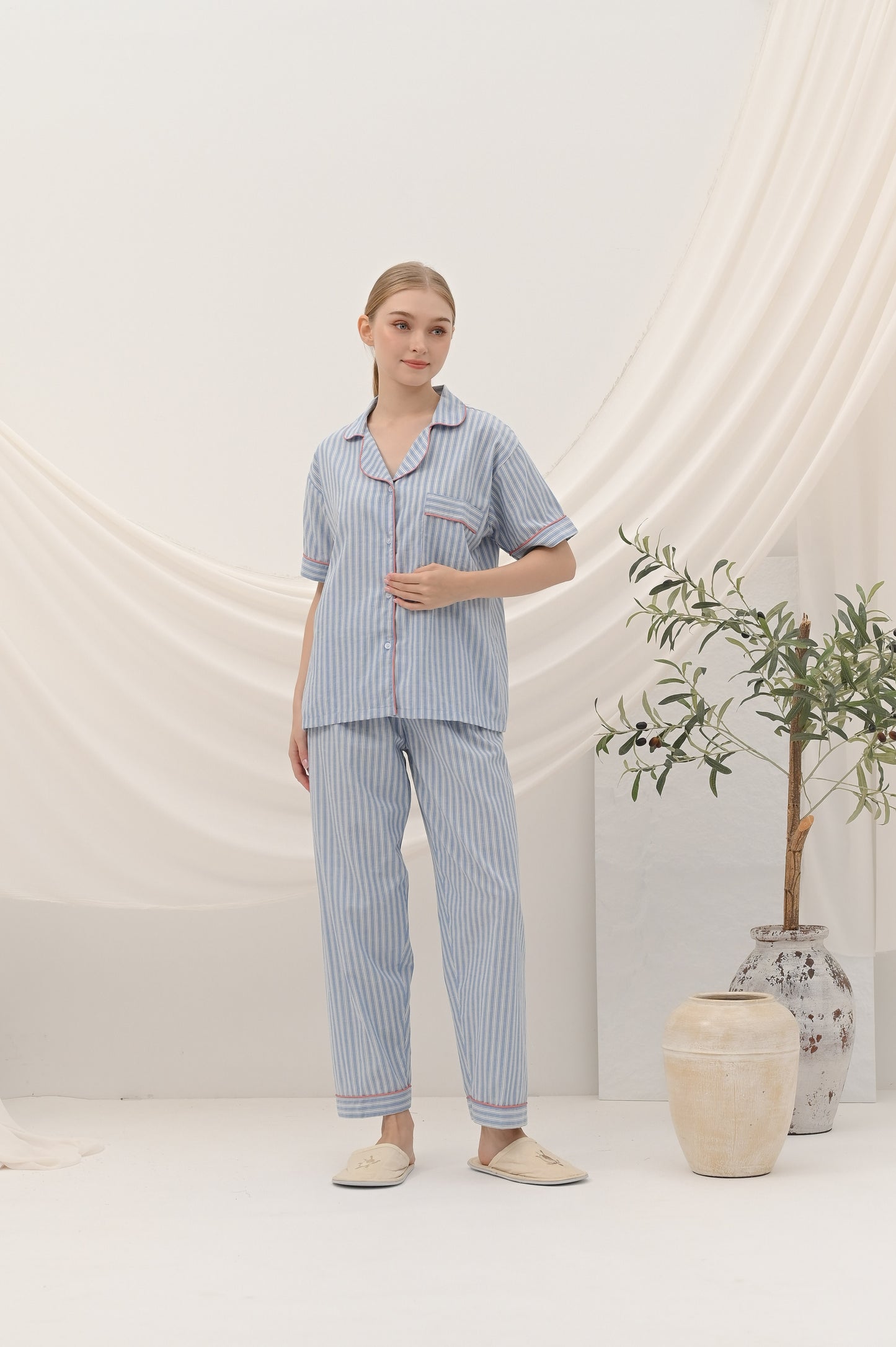 Cottonbee One Set Piyama Katun Wanita Varian Periwinkle