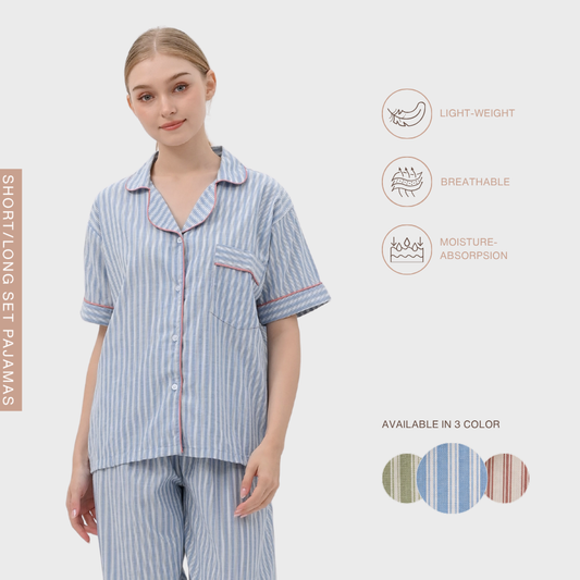 Cottonbee One Set Piyama Katun Wanita Varian Periwinkle