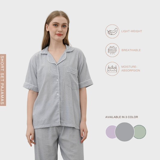Cottonbee One Set Piyama Katun Wanita Varian Quill Grey