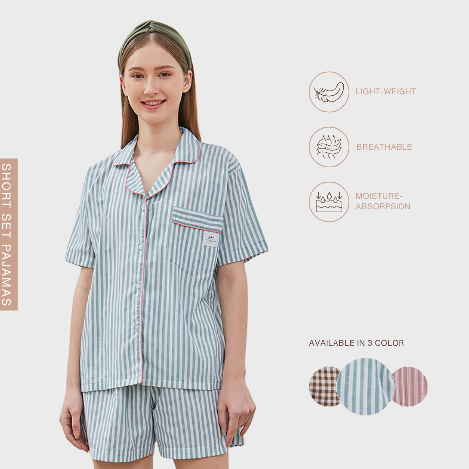 Cottonbee One Set Piyama Cotton Pria dan Wanita Varian Milk Sorbet