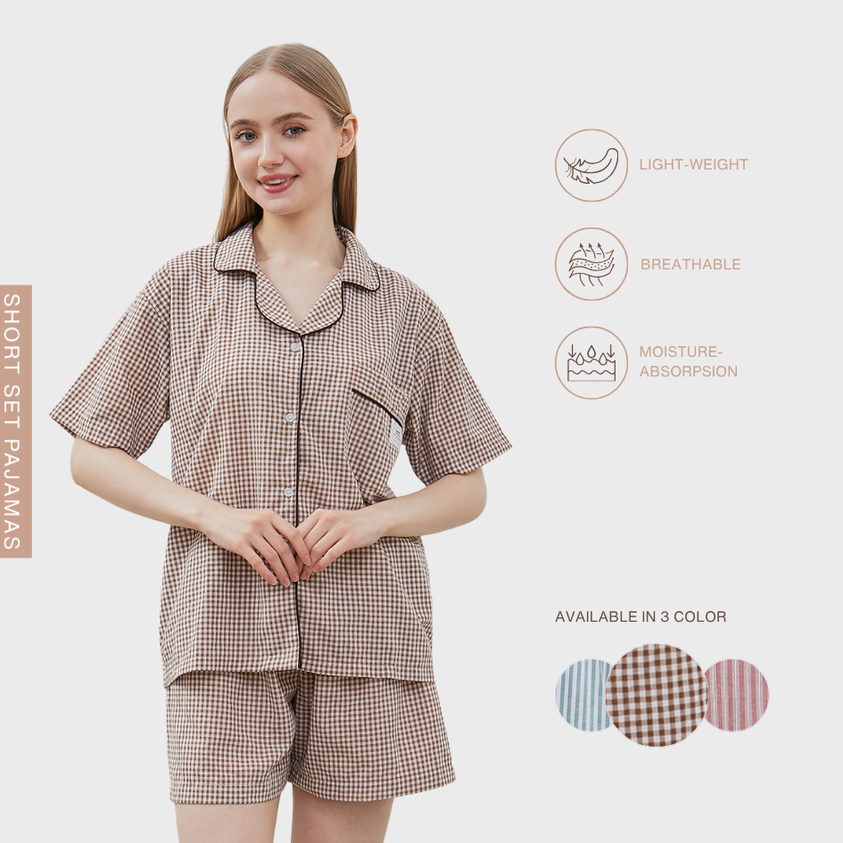 Cottonbee One Set Piyama Cotton Pria dan Wanita Varian Biscotti