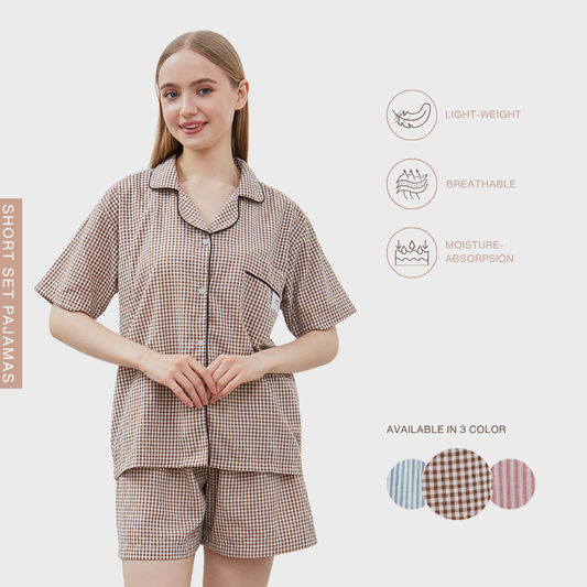 Cottonbee One Set Piyama Cotton Pria dan Wanita Varian Biscotti
