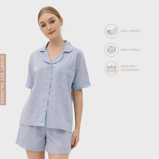 Cottonbee One Set Piyama Katun Wanita Varian Dusty Blue