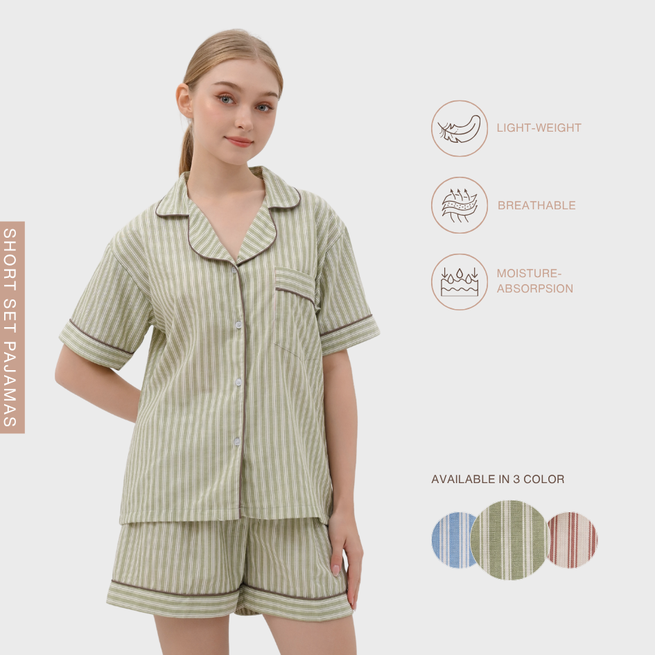 Cottonbee One Set Piyama Katun Wanita Varian Lemon Grass