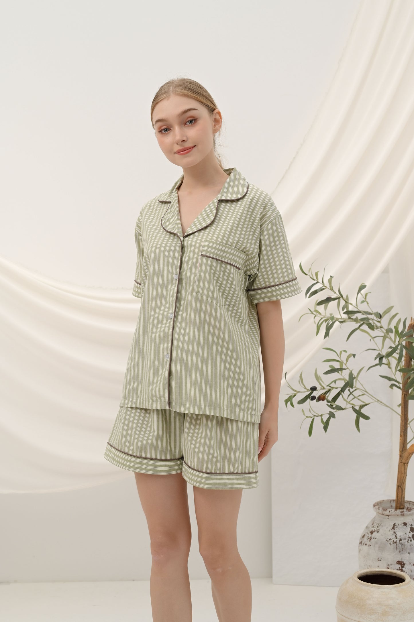 Cottonbee One Set Piyama Katun Wanita Varian Lemon Grass