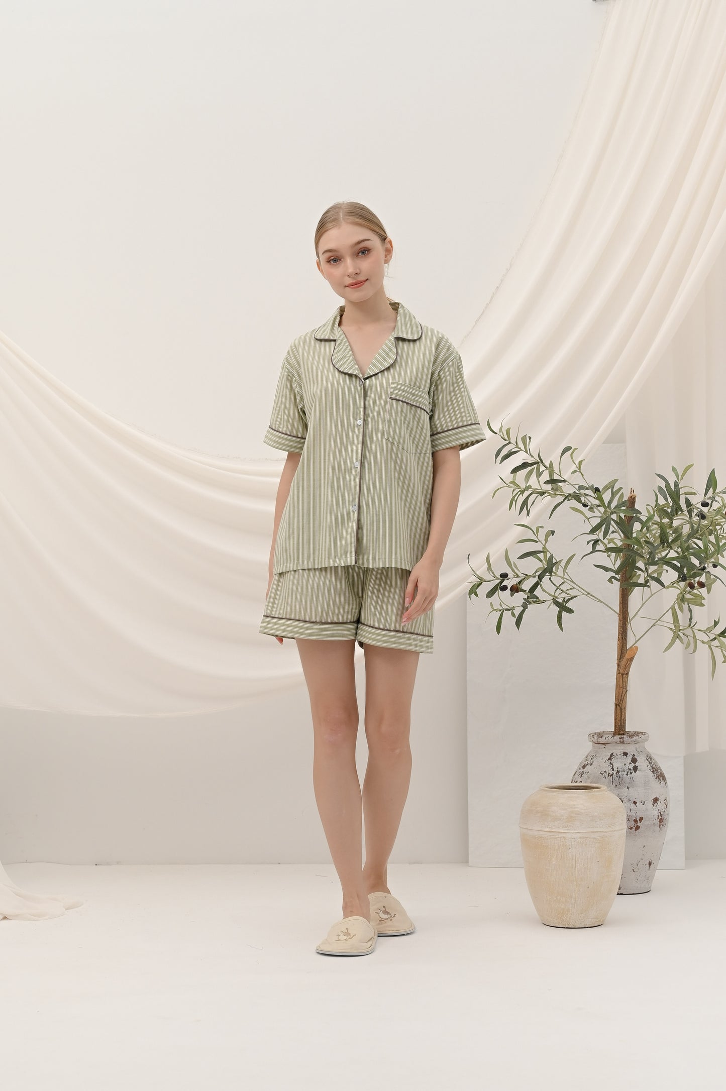 Cottonbee One Set Piyama Katun Wanita Varian Lemon Grass