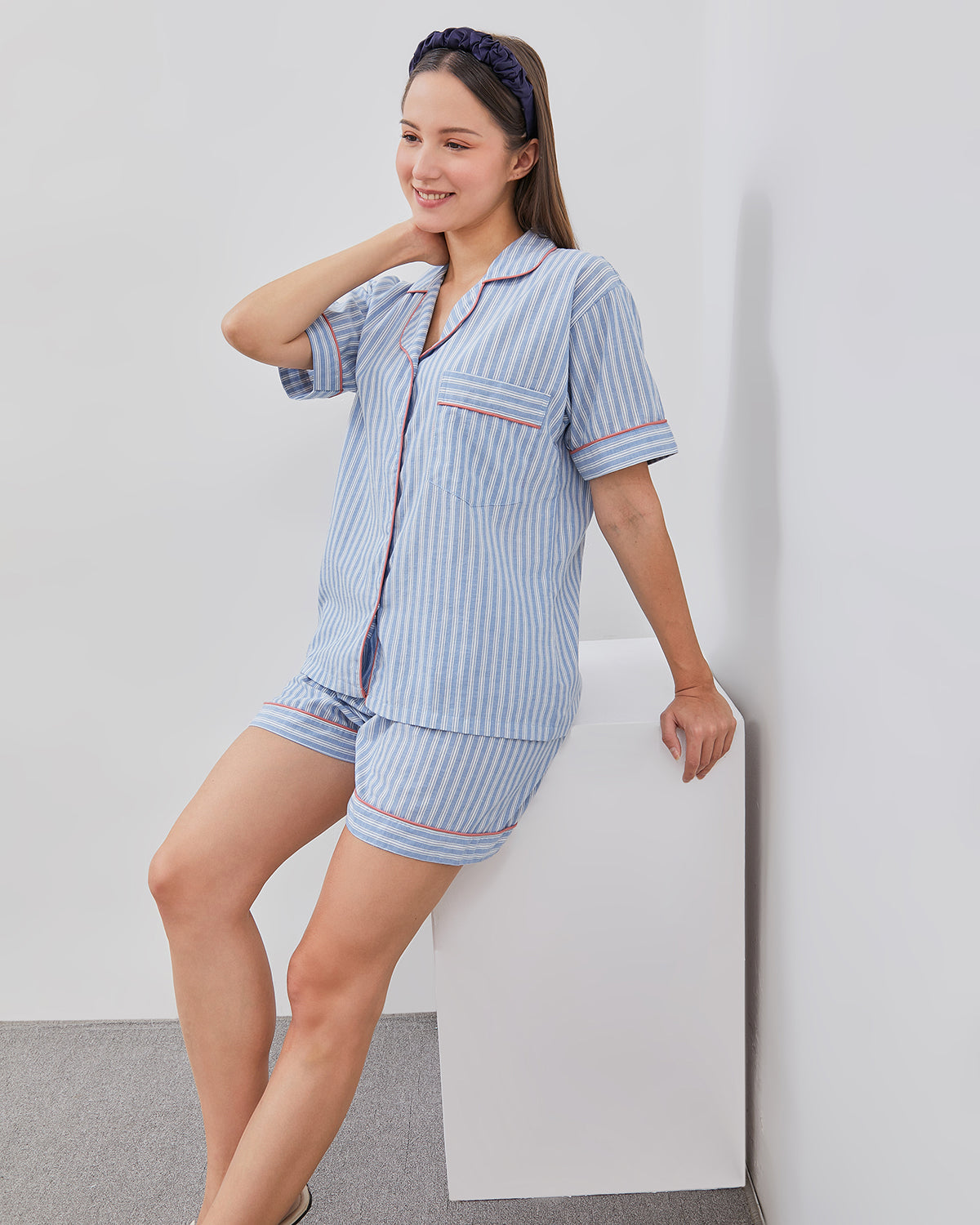 Cottonbee One Set Piyama Katun Wanita Varian Periwinkle