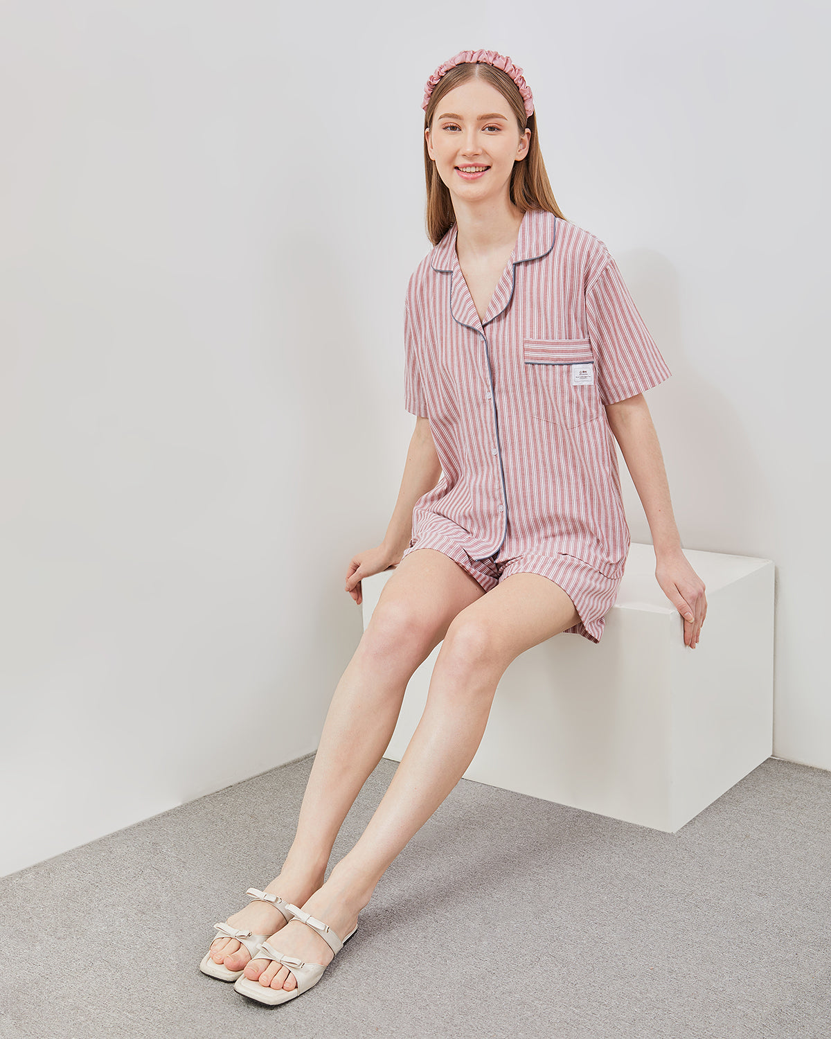 Cottonbee One Set Piyama Cotton Pria dan Wanita Varian Rose Toffee