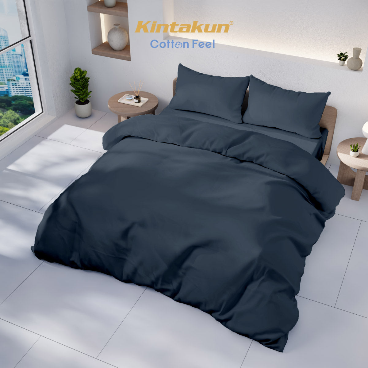 Kintakun Cotton Feel Mix & Match Sprei Pocket Varian Steel Grey Tinggi 30 cm