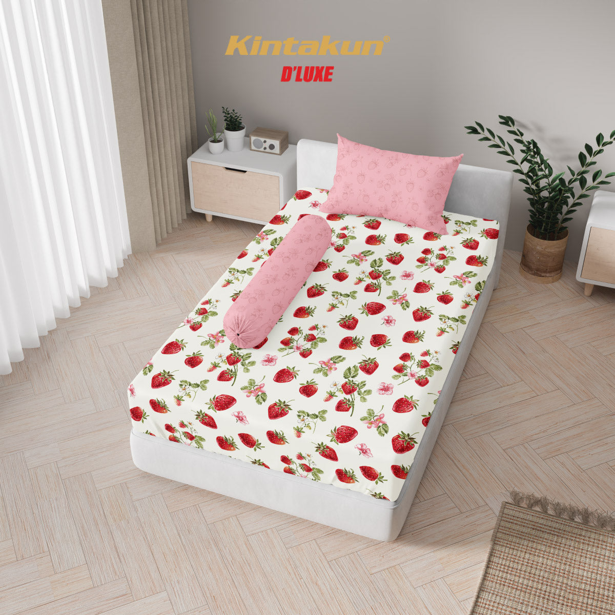Kintakun Dluxe Sprei Fitted Strawberry Tinggi 25cm
