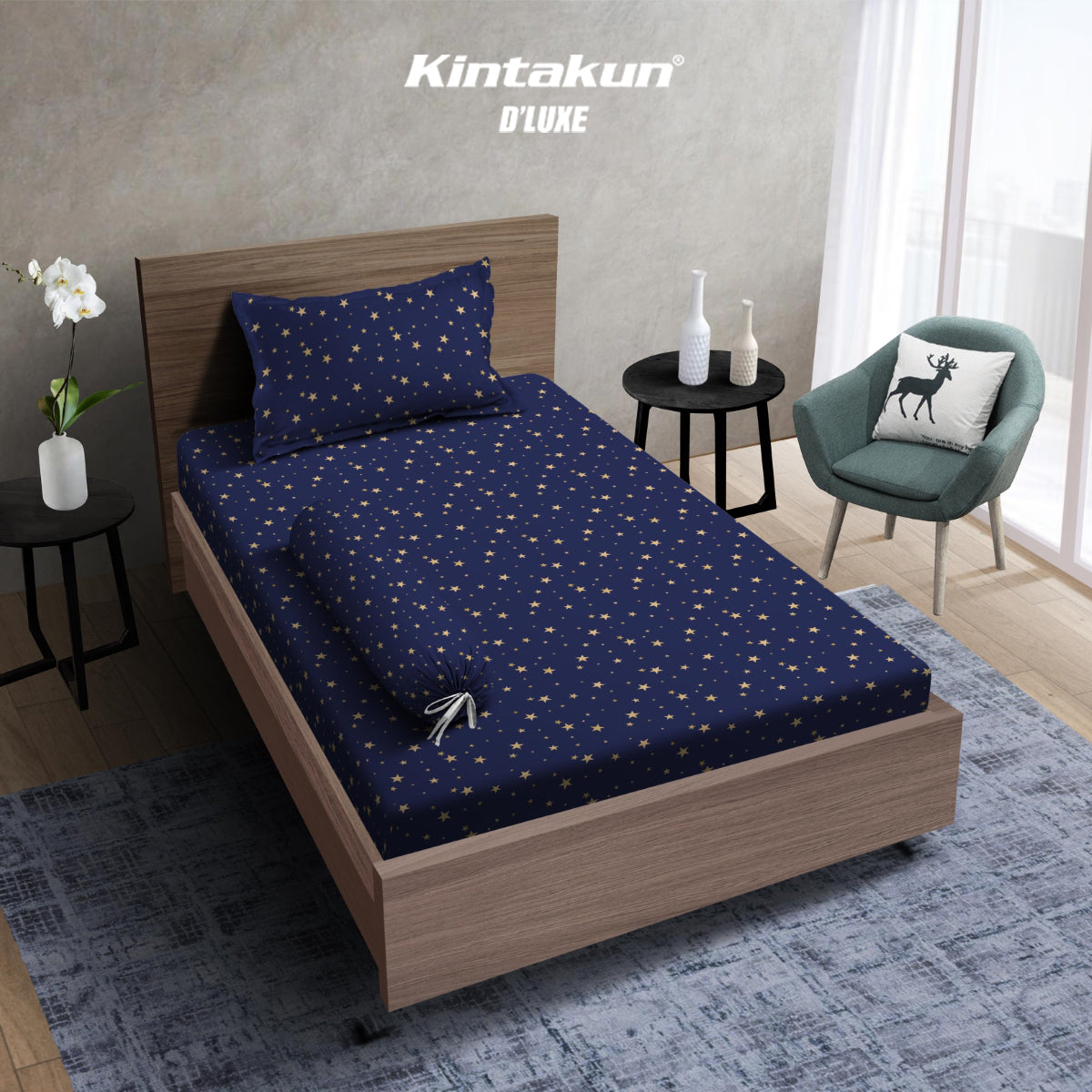 Kintakun Dluxe Gold Sprei Fitted Motif Stardust Tinggi 30 cm