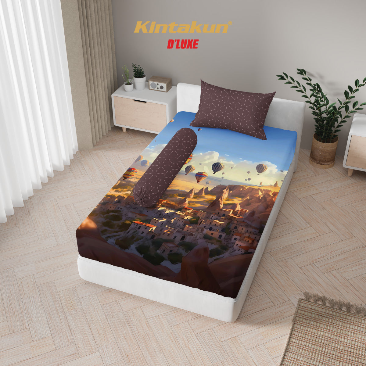 Kintakun Dluxe Sprei Set Fitted Digital Printing Motif Turkiye Tinggi 25 cm
