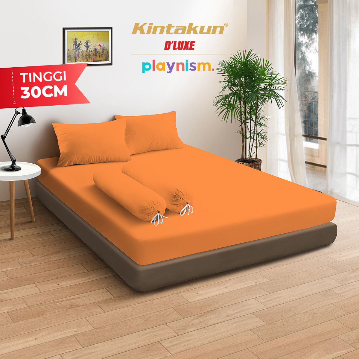 Kintakun DLUXE Sprei Set Fitted Polos Tangerine Tinggi 30 cm