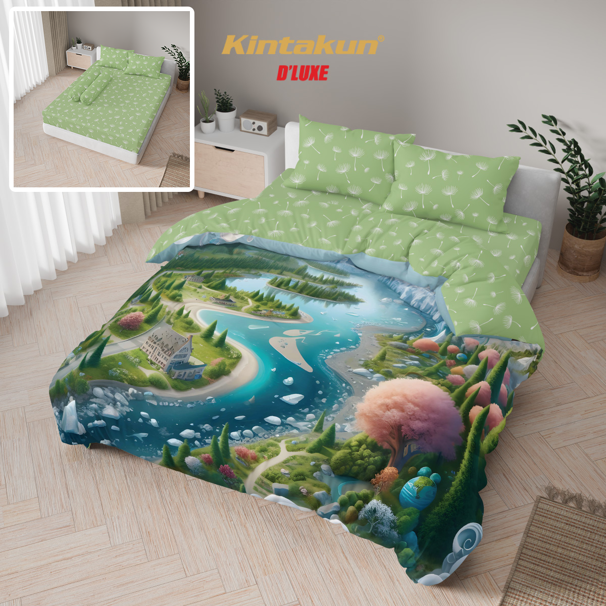 Kintakun Dluxe Bed Cover Set Fitted Digital Printing Ukuran 160 x 200