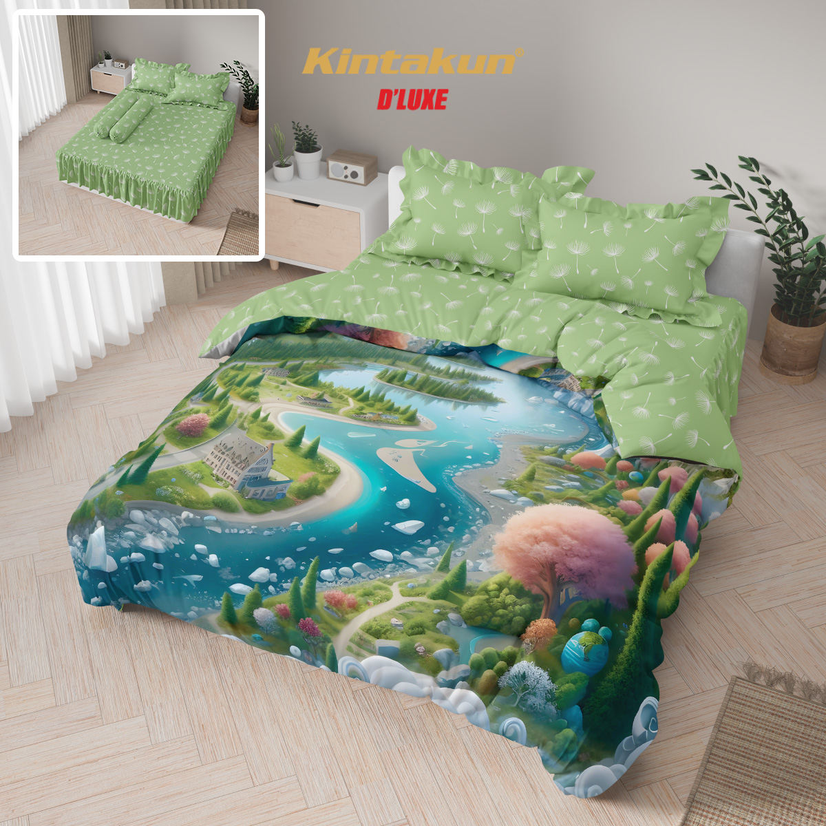 Kintakun Dluxe Bedcover Set Rumbai Digital Print Tinggi 39 cm Varian Motif