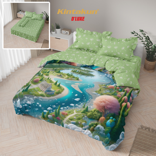Kintakun Dluxe Bedcover Set Rumbai Digital Print Motif Zalera Tinggi 39 cm