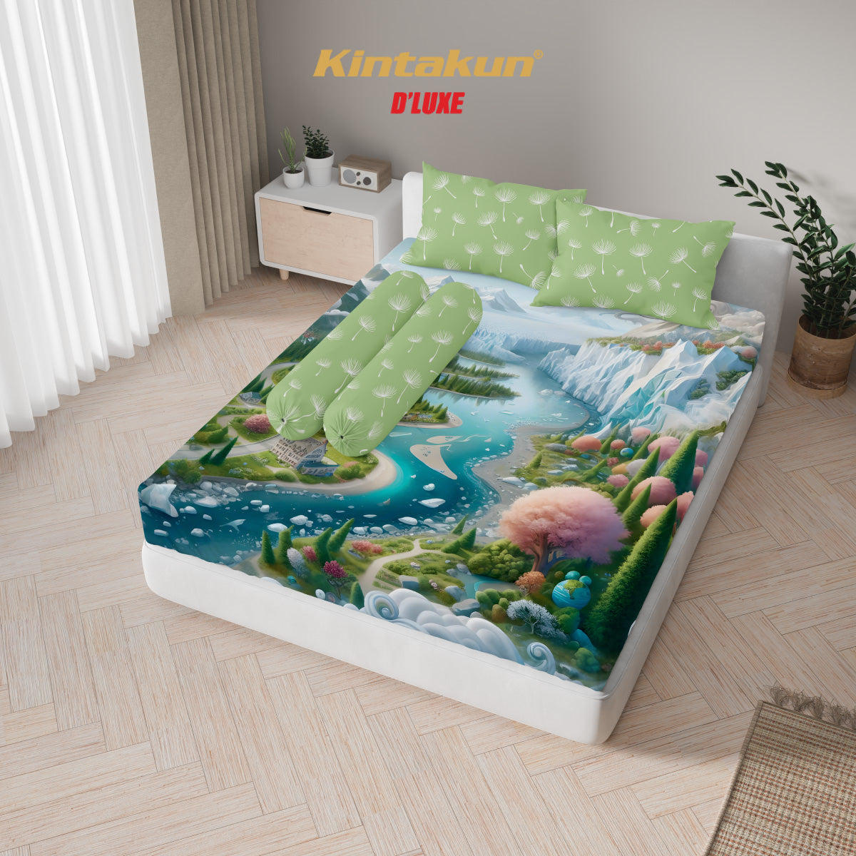 Kintakun Dluxe Sprei Set Fitted Digital Printing Motif Zalera Tinggi 25 cm