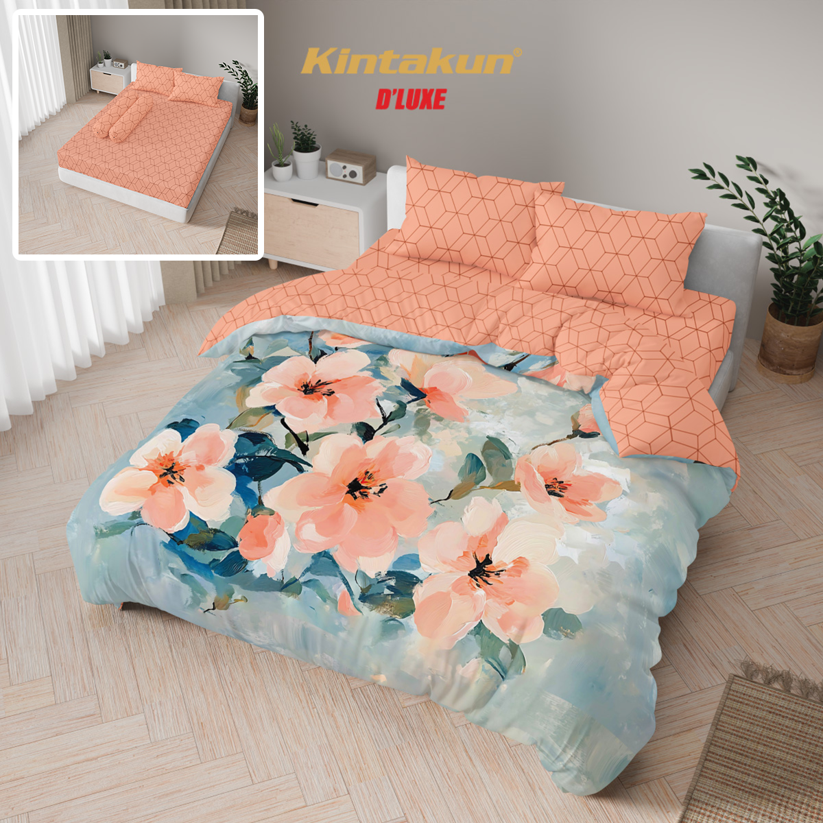 Kintakun Dluxe Bed Cover Set Fitted Digital Printing Ukuran 180 x 200